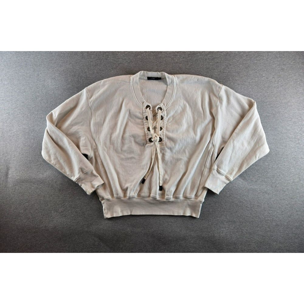 Bassike‎ Women's White Tie-Front Fleece Sweatshirt French Terry Size M/L $360